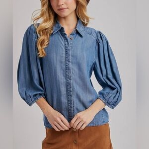 Denim/Chambray Puff Sleeve Blouse